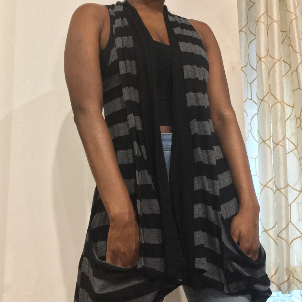 Black & Grey Striped Cardigan